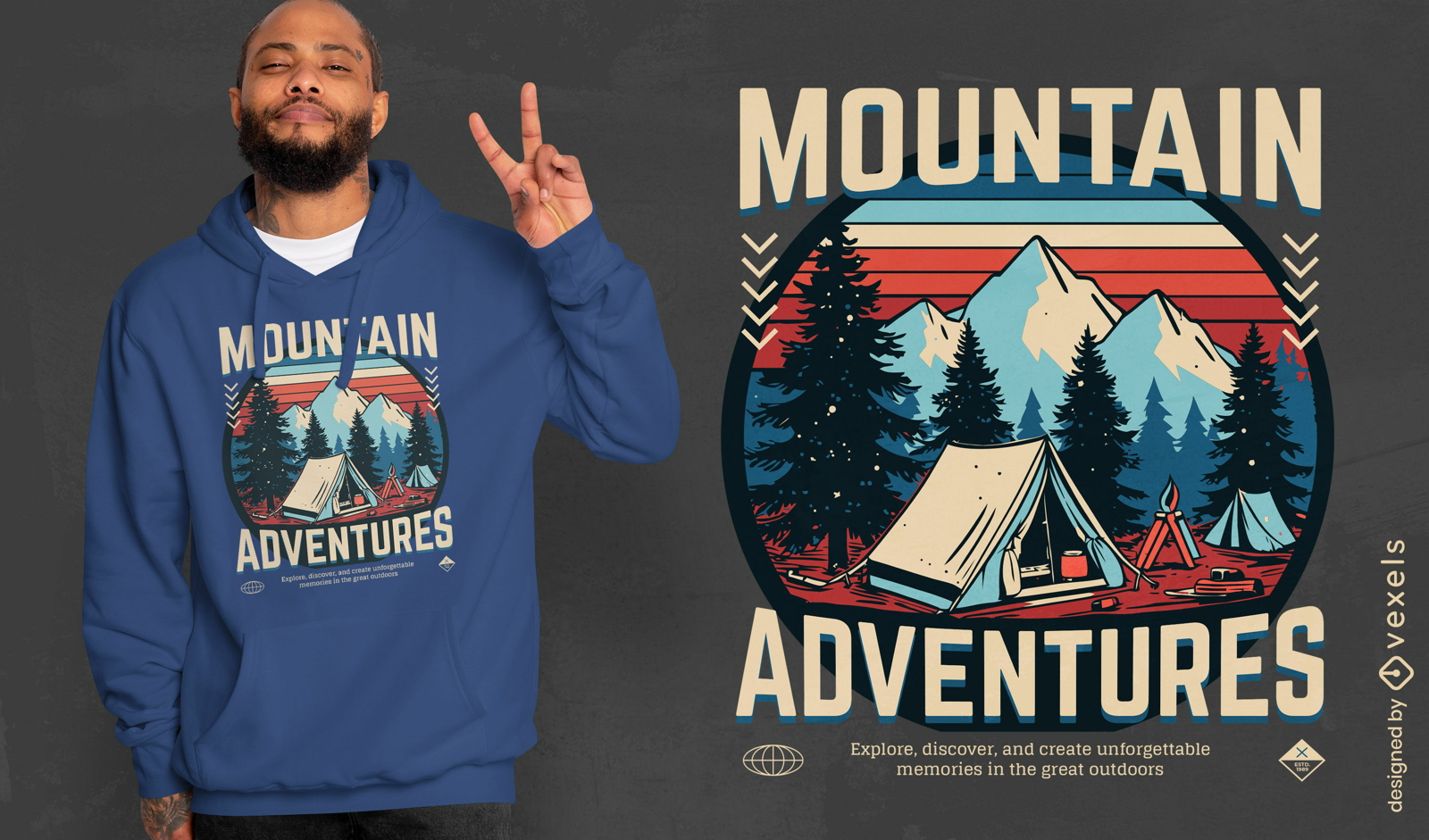 Diseño de camiseta de aventuras en la montaña.