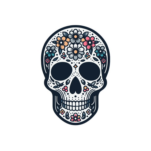 Skull with flowers icon PNG Design