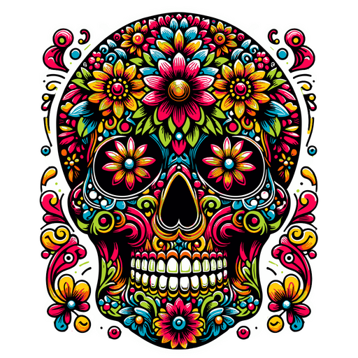 Colorful skull with flowers PNG Design