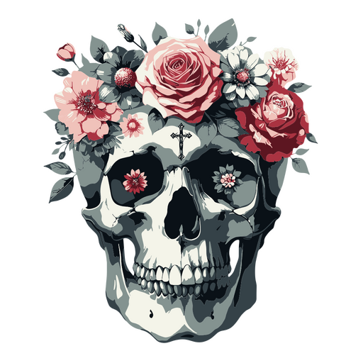 Totenkopf mit Blumenkrone PNG-Design