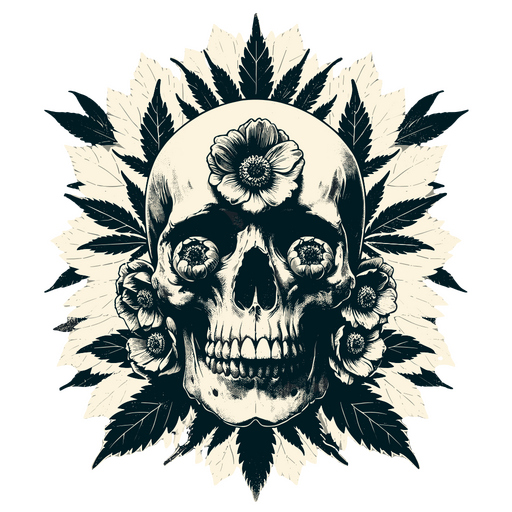 Skull with flowers and leaves PNG Design