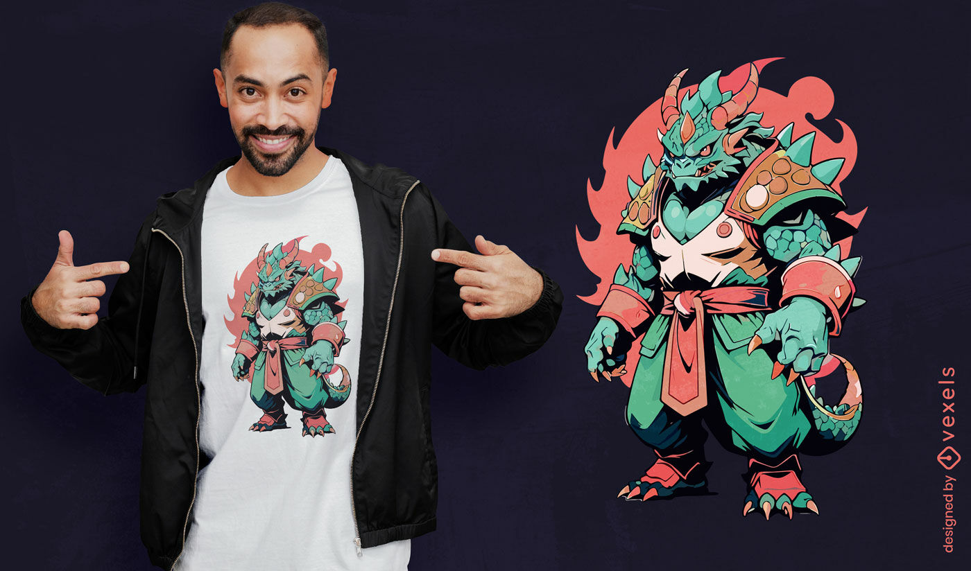 Design de camiseta do guerreiro kaiju ardente