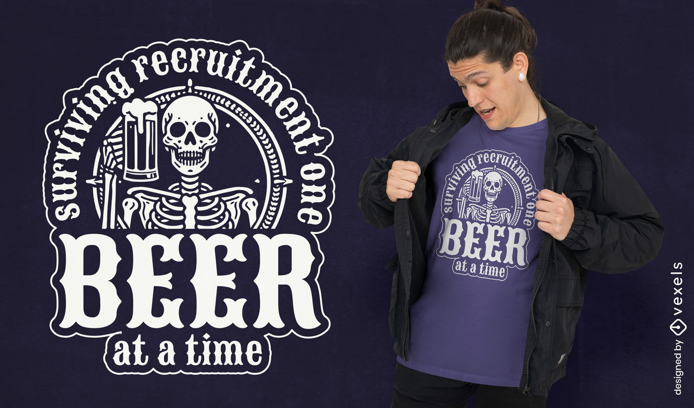 Diseño de camiseta de esqueleto de cerveza.