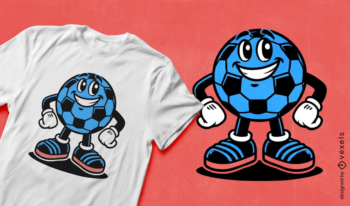 Diseño de camiseta de balón de fútbol de dibujos animados azul.