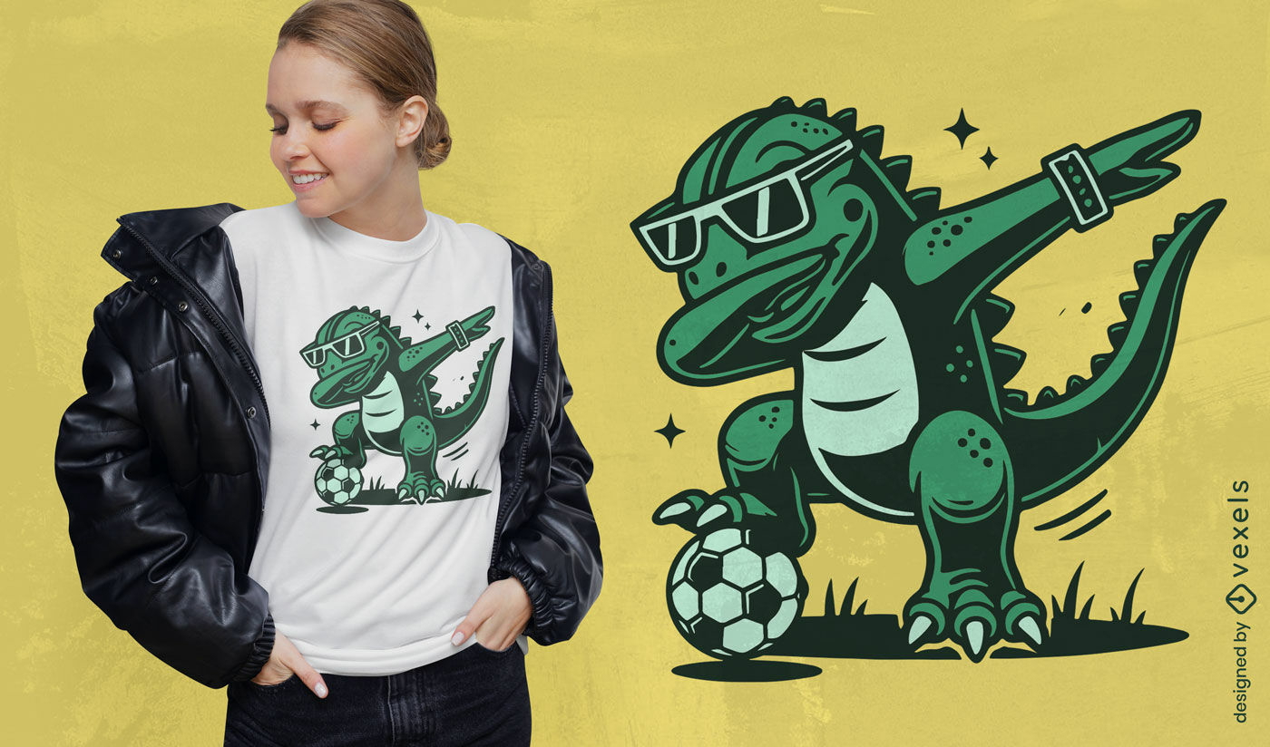 T-Shirt-Design mit Dinosaurier-Fußballspieler