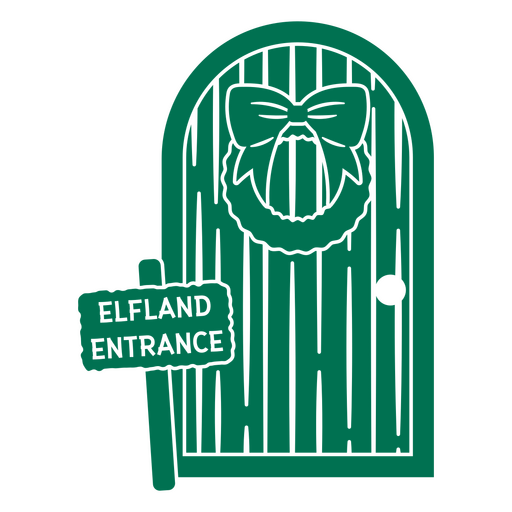 Diseño festivo de puerta de bosque con corona y letrero para la entrada al país de los elfos. Diseño PNG