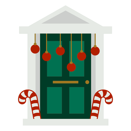 Green door with red balls and candy canes design PNG Design