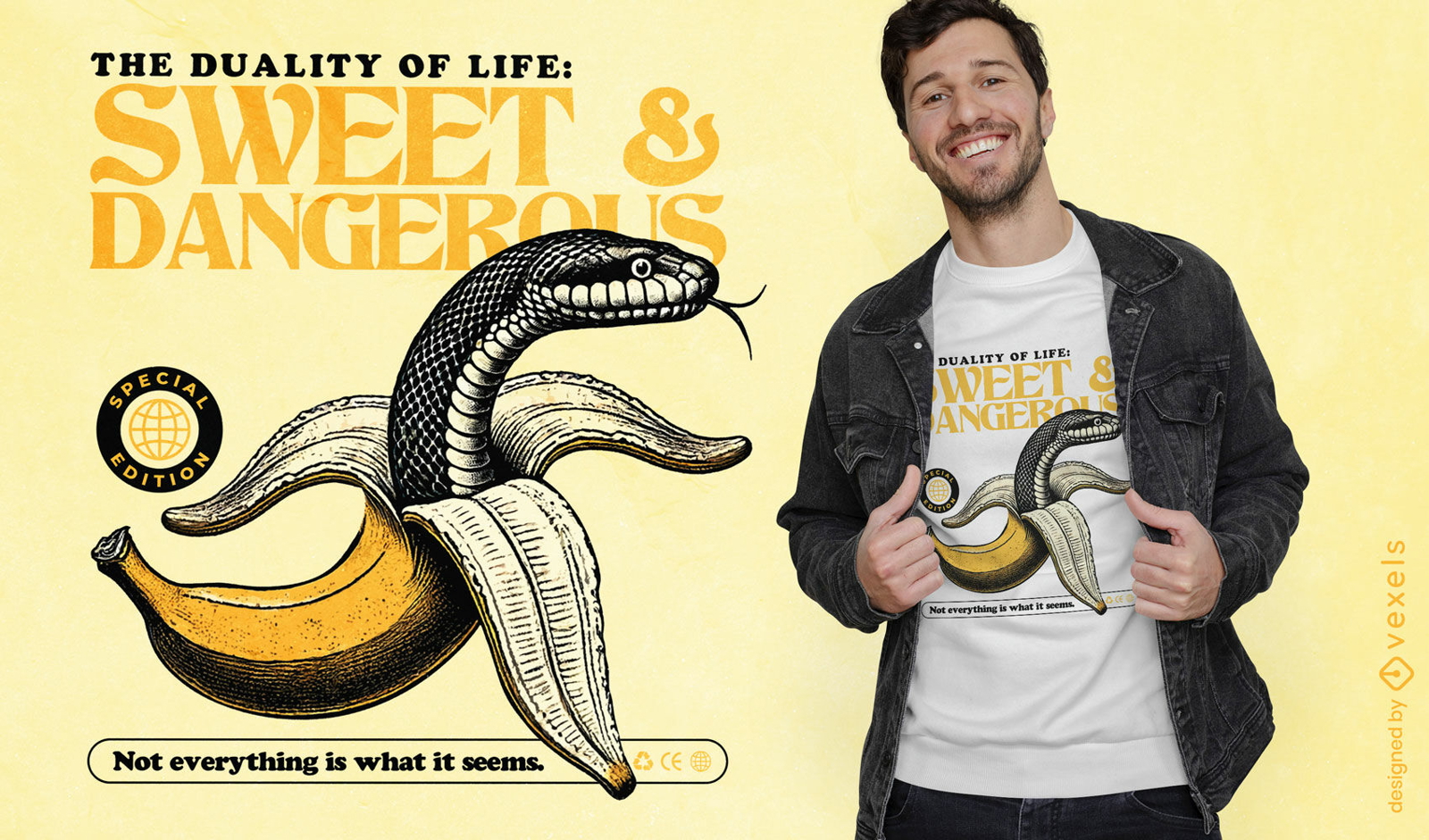 Diseño de camiseta de plátano serpiente peligrosa.