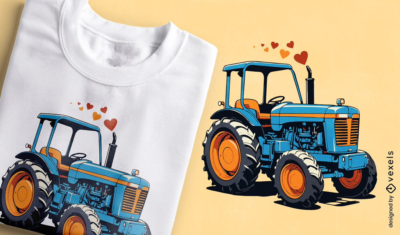 Diseño de camiseta de tractor vintage romántico.