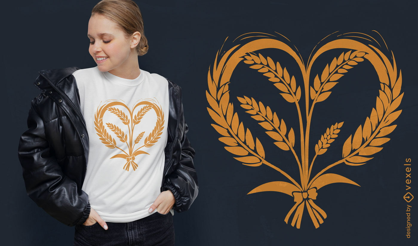 Diseño de camiseta de corazón de trigo.