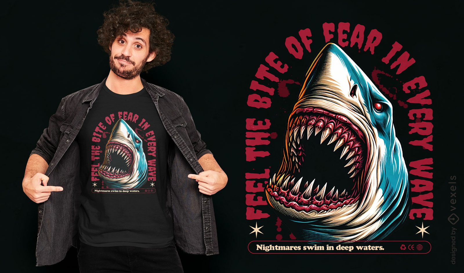 Diseño de camiseta de mordedura de tiburón.