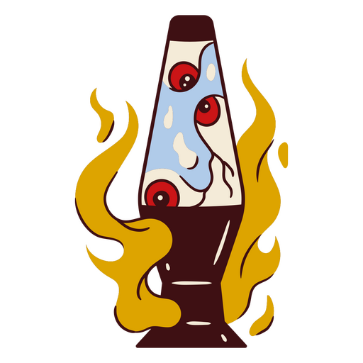 Diseño único de lámpara de lava con llamas y ojos. Diseño PNG