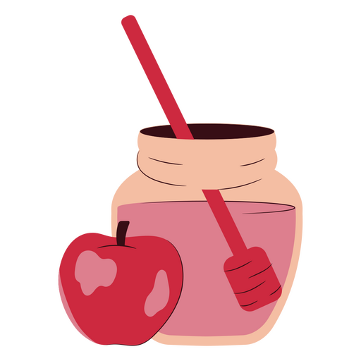 Modern illustration of honey jar and apple PNG Design