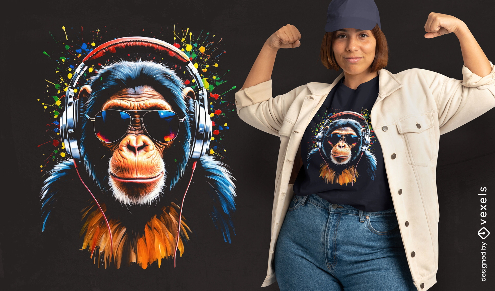 Design de camiseta de macaco DJ