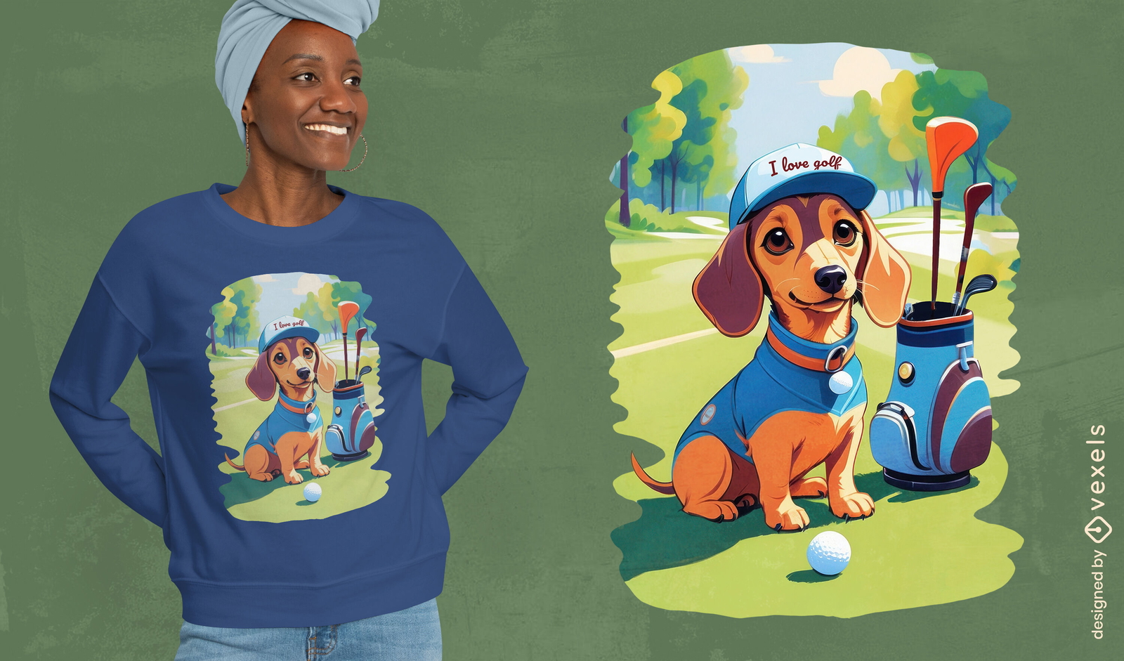 Design de camiseta dachshund para golfe