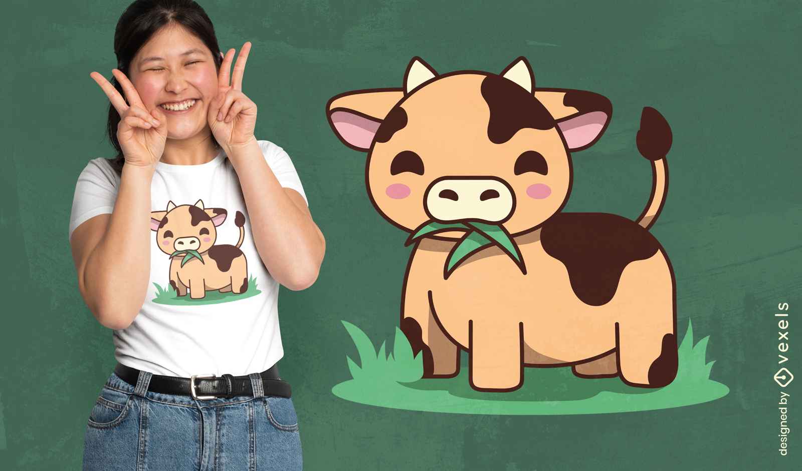 Design fofo de camiseta de vaca kawaii