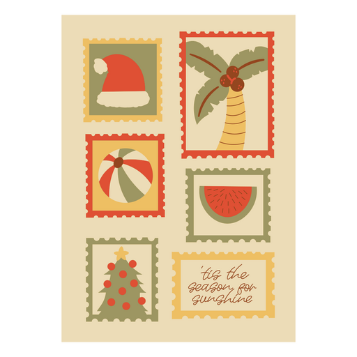 Playful retro holiday collage art print PNG Design