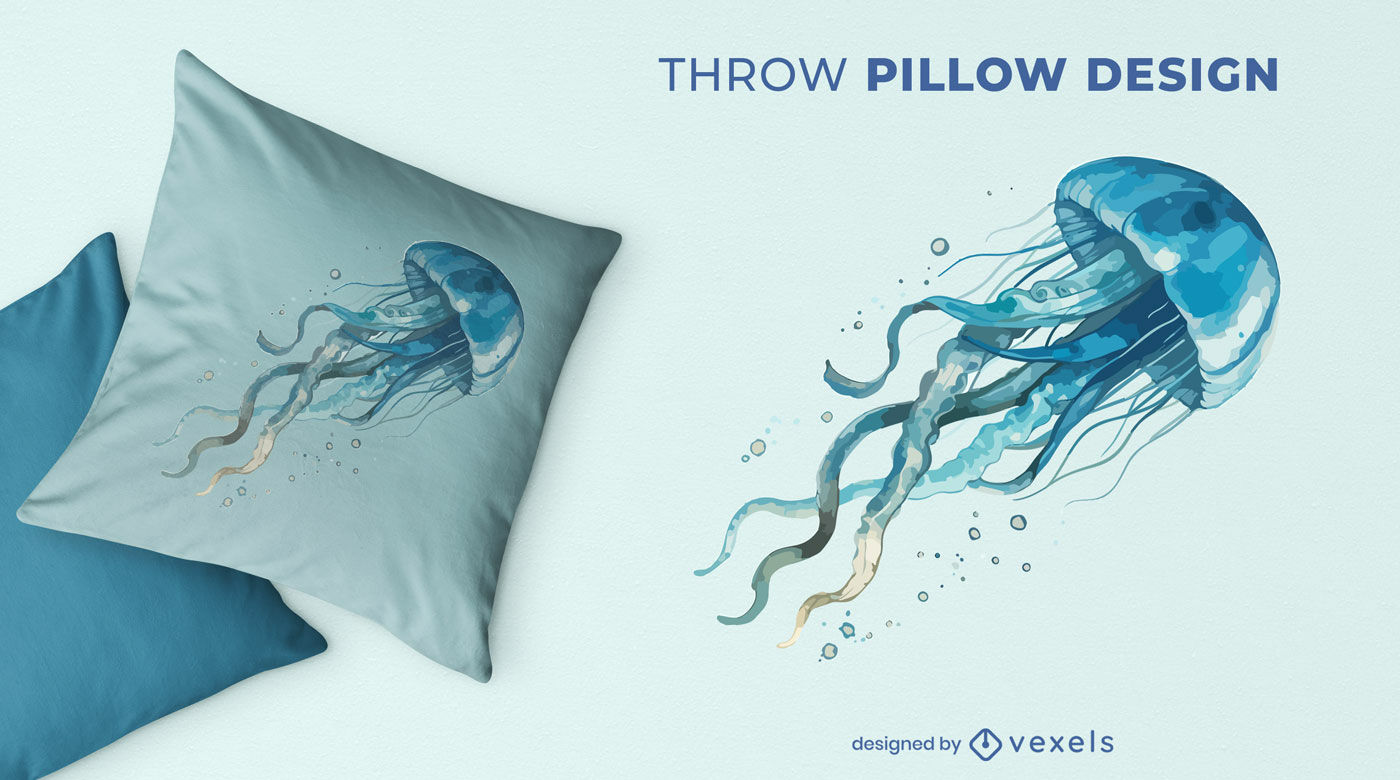 Flowing Jellyfish Throw Pillow Design Vector Download