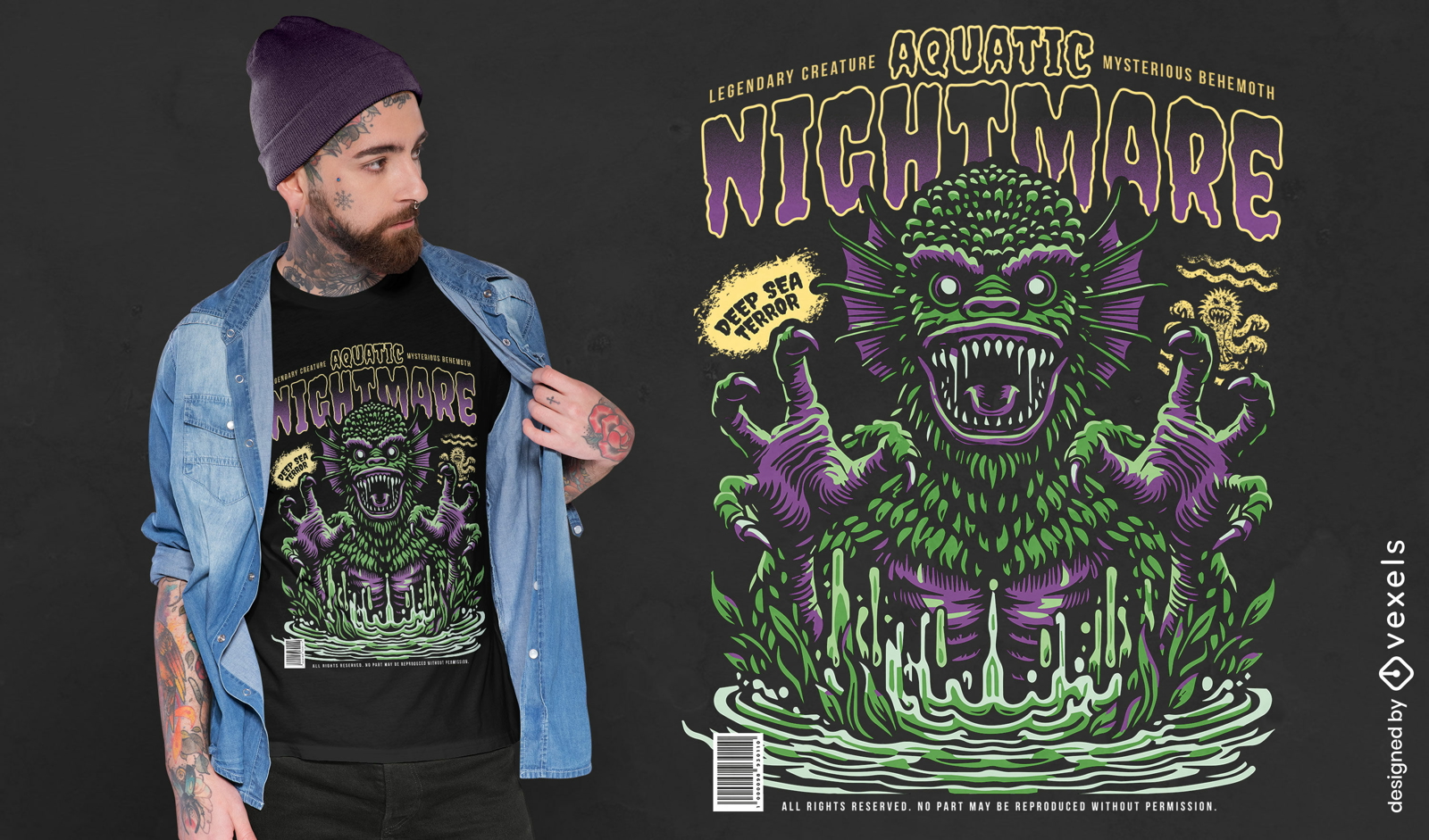 Aquatic monster nightmare t-shirt design