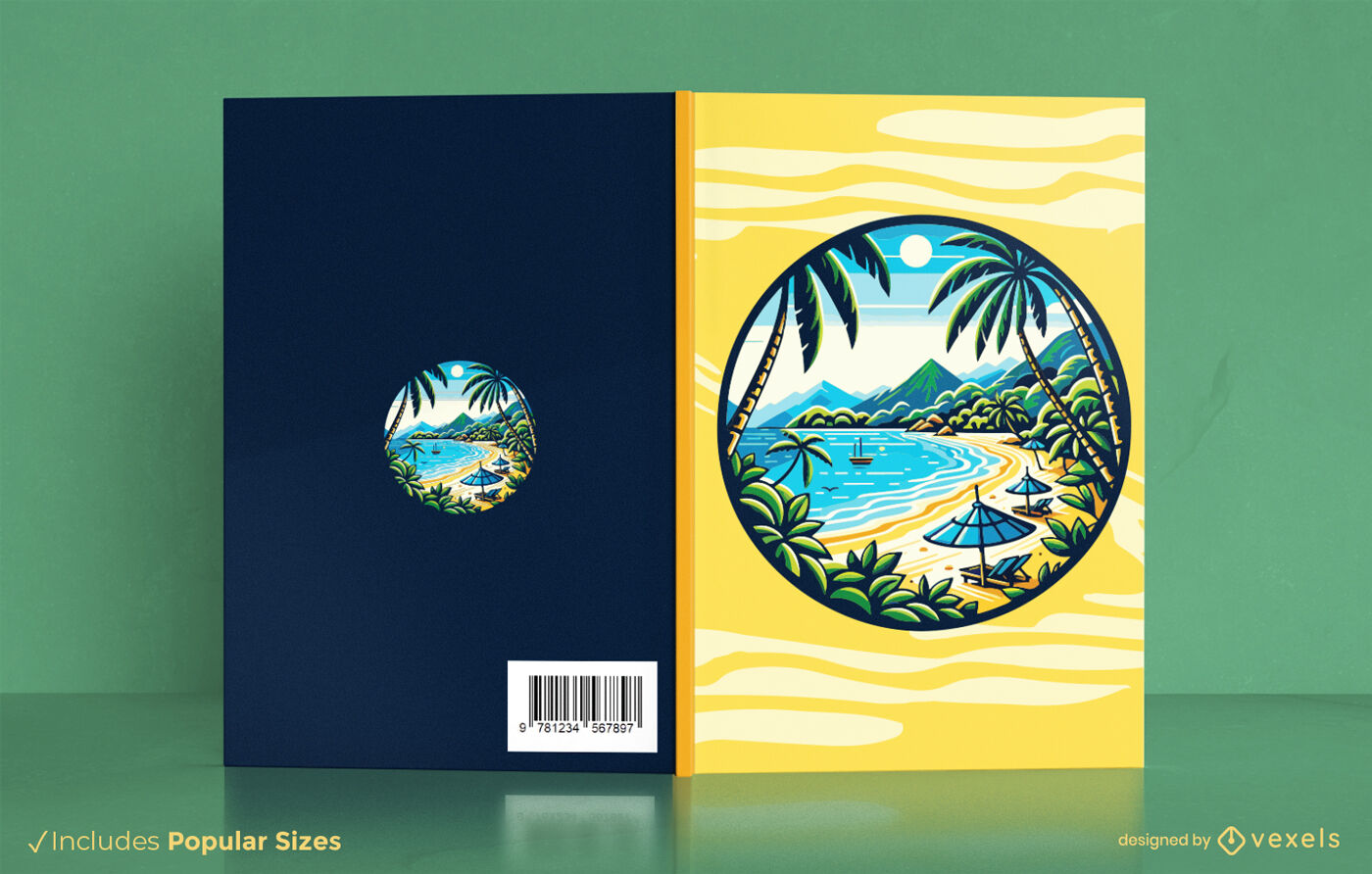 Buchcover-Design mit tropischer Strandlandschaft