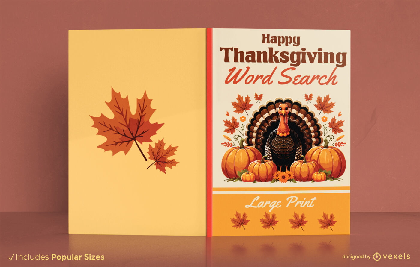 Design da capa do livro de caça-palavras do Dia de Ação de Graças