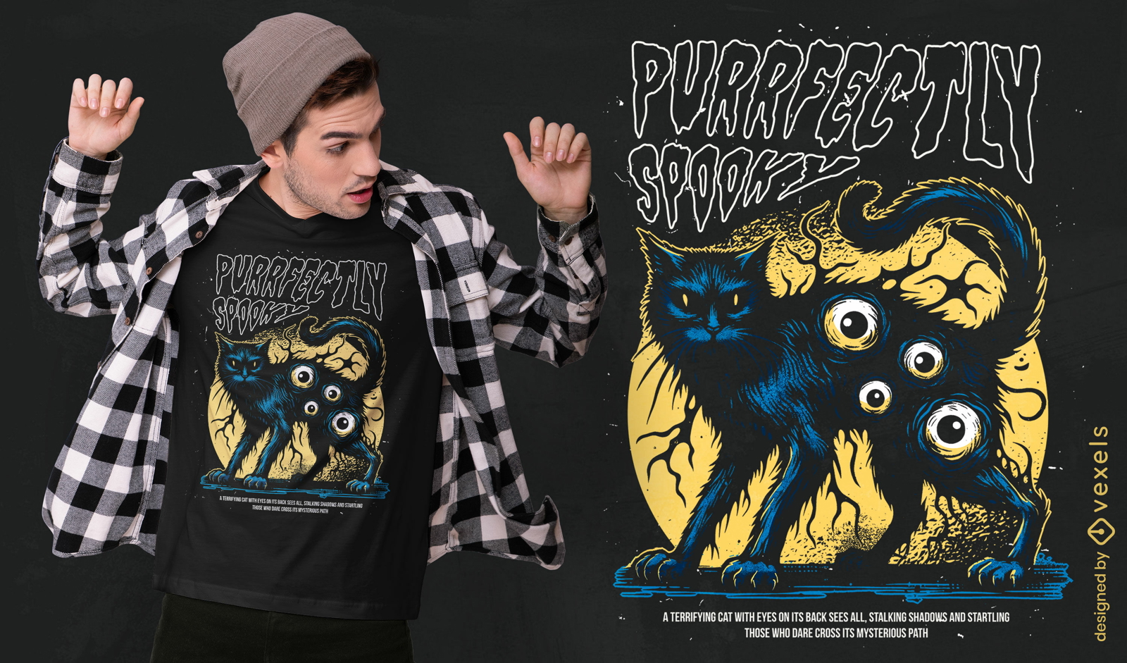 Purrfectly spooky multi-eyed cat t-shirt design