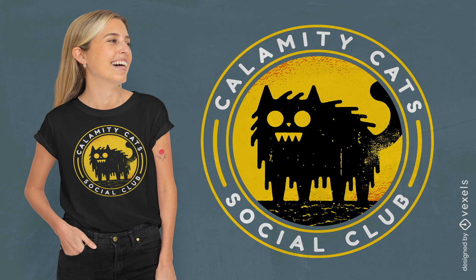 Diseño de camiseta del club social Calamity Cats.