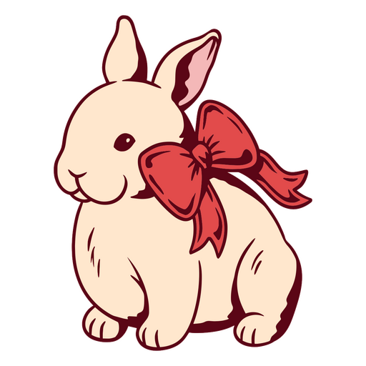 Cute bunny with red ribbon design PNG Design