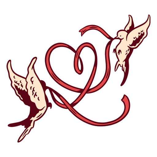 Elegante diseño de tatuaje de corazón y pájaro. Diseño PNG