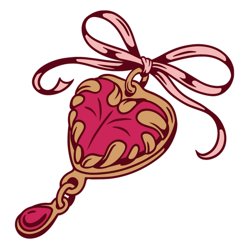 Vintage Heart Pendant with Ribbon Design PNG Design