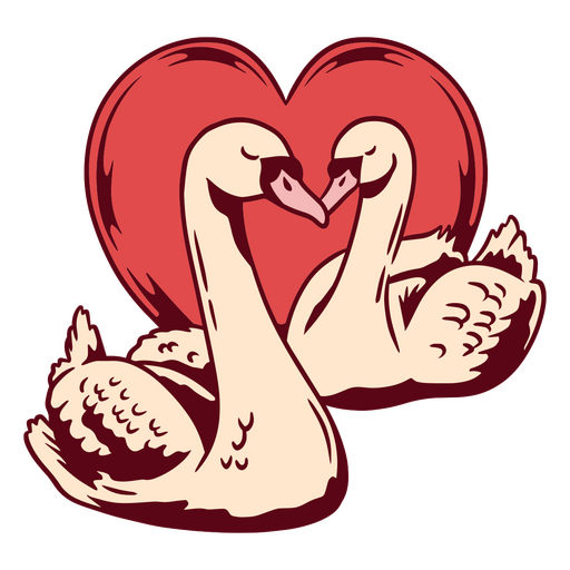 Ilustração romântica de um casal de cisnes com fundo de coração para estampa de camiseta Desenho PNG