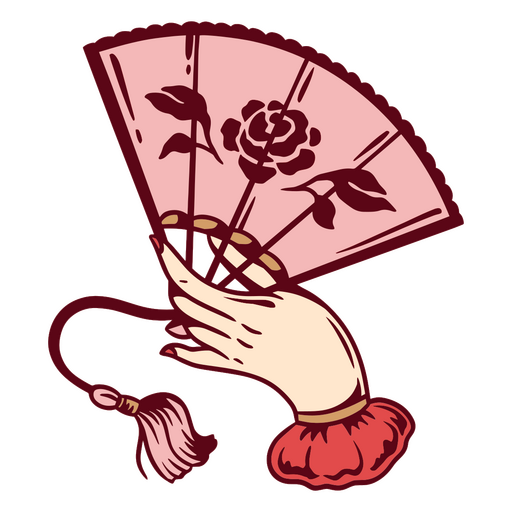 Elegant Hand Fan with Rose Design PNG Design