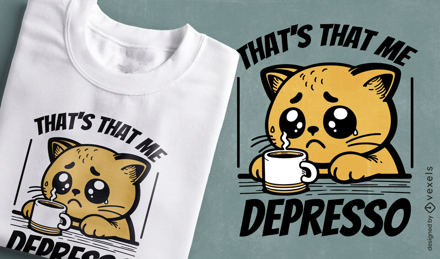 Diseño de camiseta de café de gato triste.