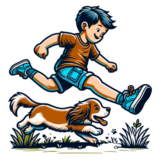 Running boy with a dog PNG Design