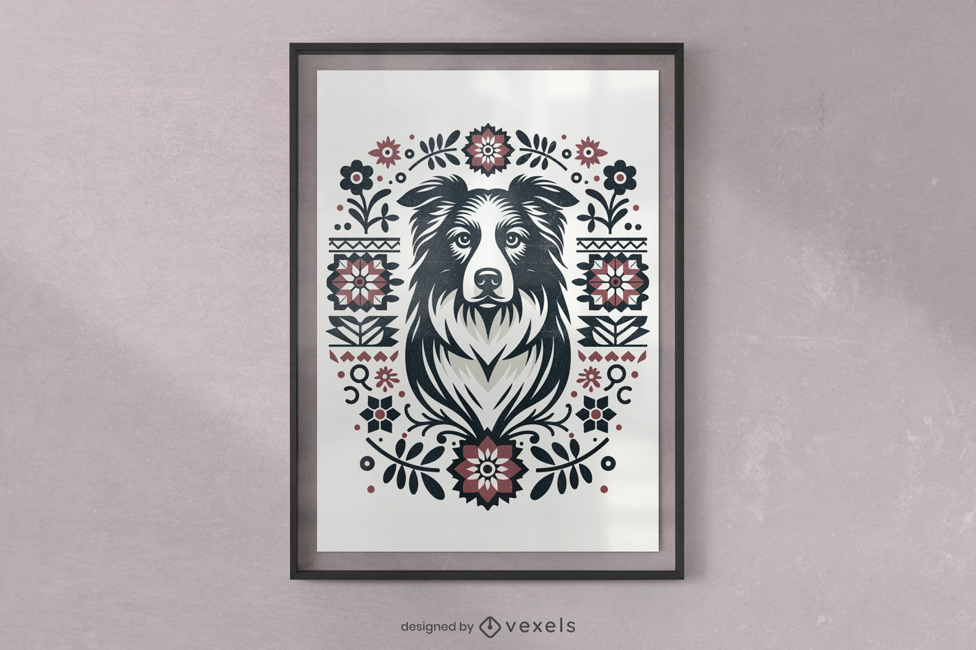 Diseño de cartel floral border collie.