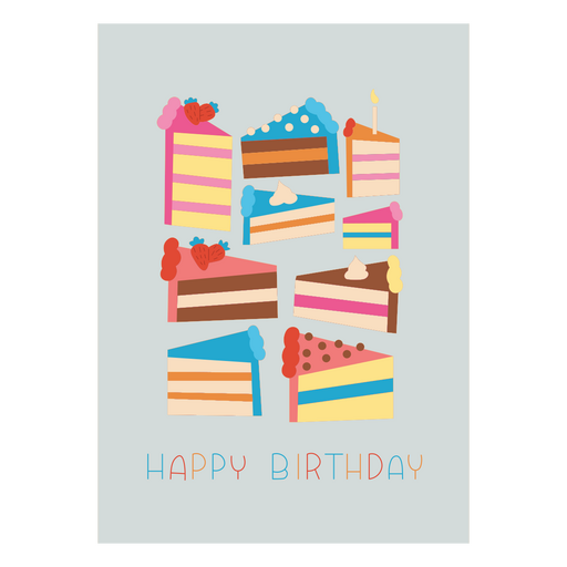  Diseño de tarjeta con rebanadas de pastel de feliz cumpleaños Diseño PNG