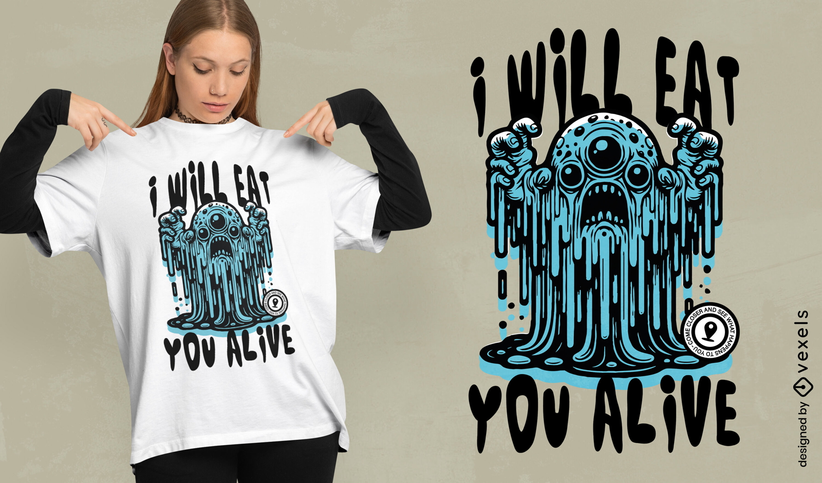 Design de camiseta com monstro assustador e ameaçador
