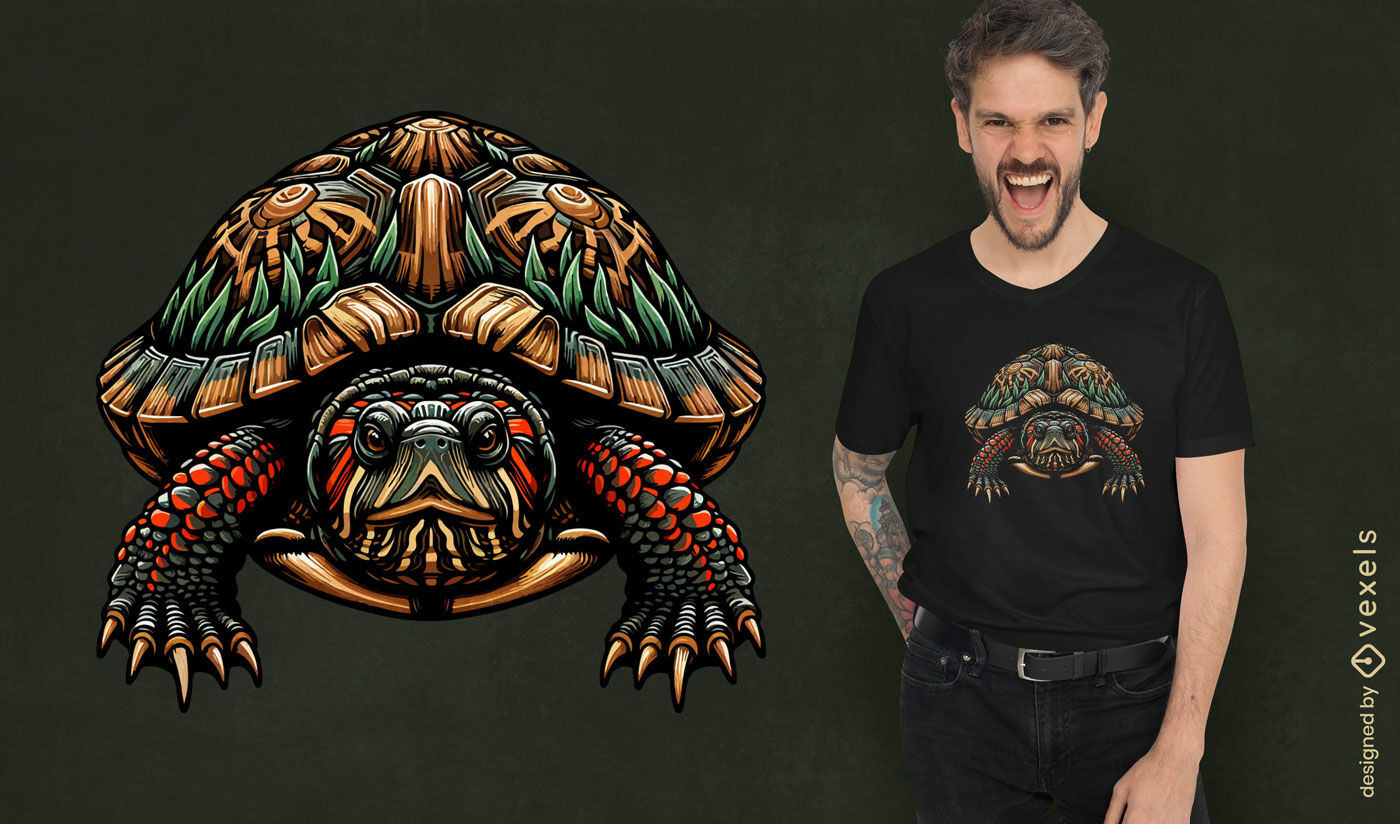 Diseño de camiseta de tortuga colorida y vibrante.