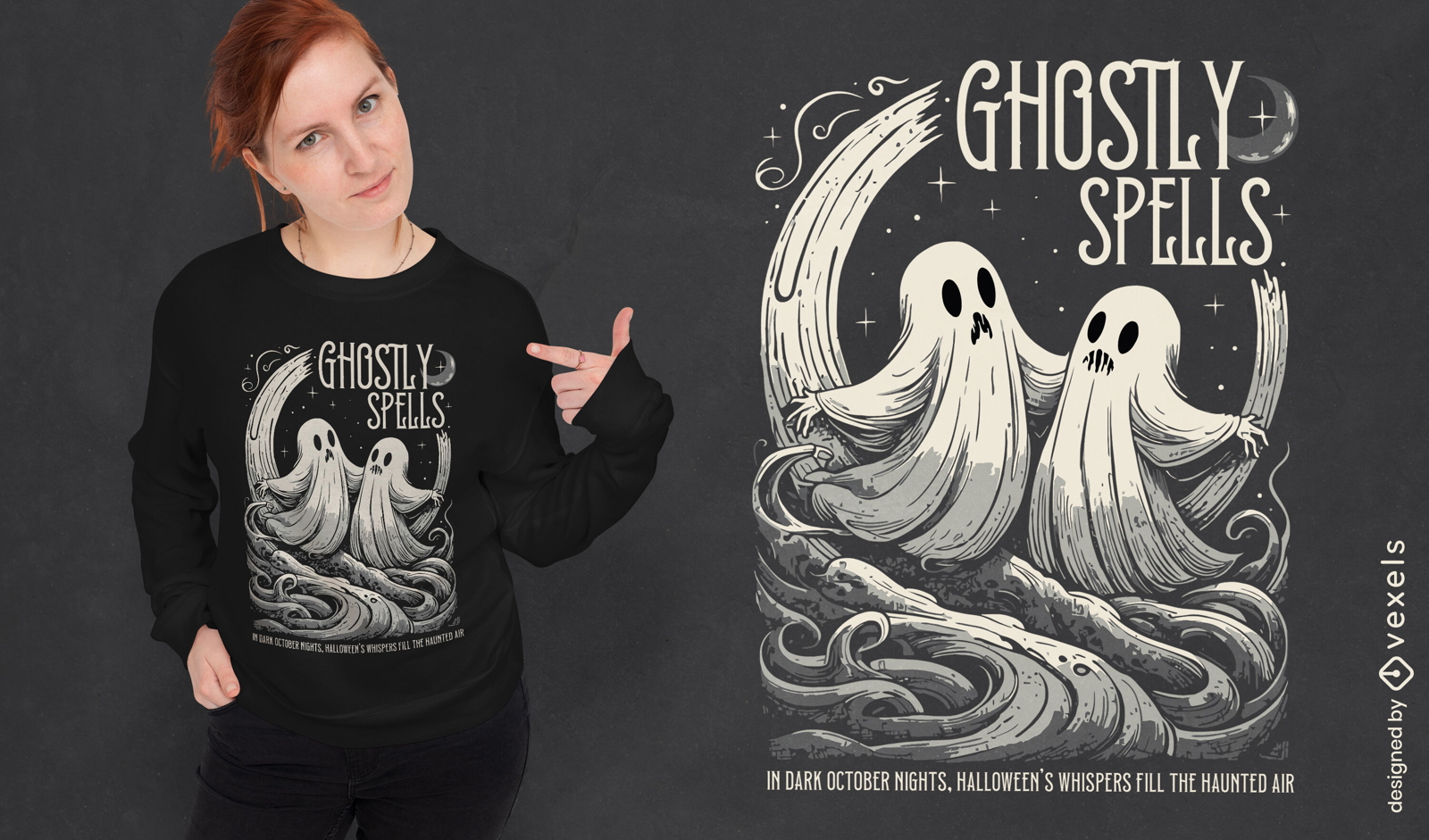 Diseño de camiseta de hechizos fantasmales.