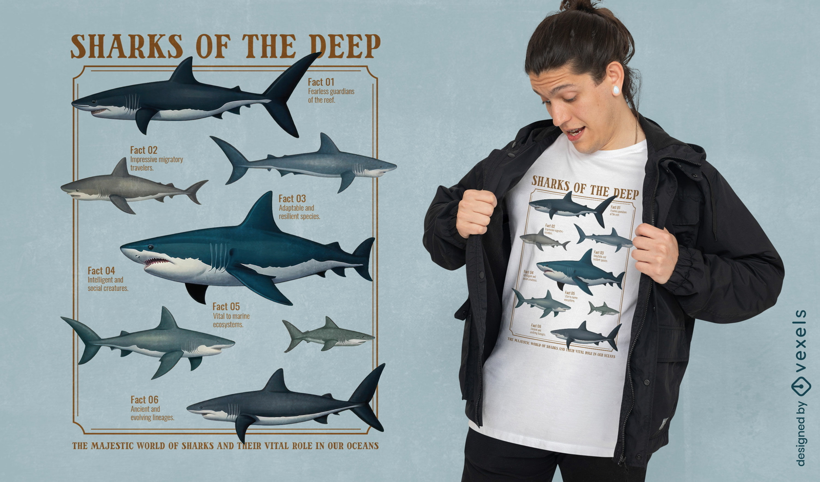 Diseño de camiseta Tiburones de las profundidades.