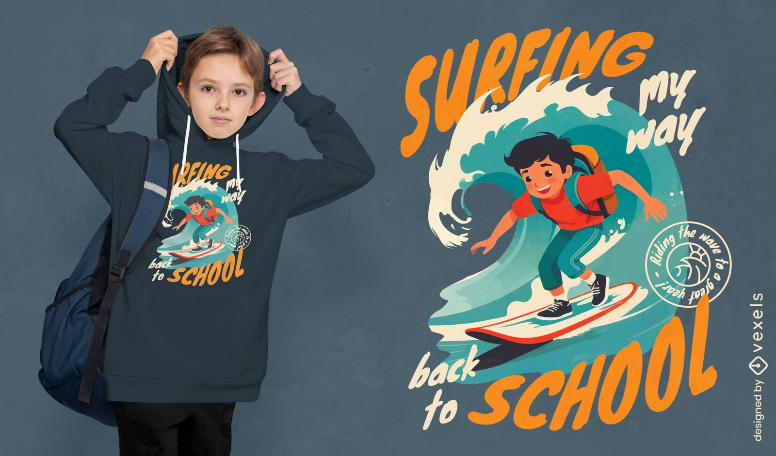 Diseño de camiseta de regreso a la escuela de surf.