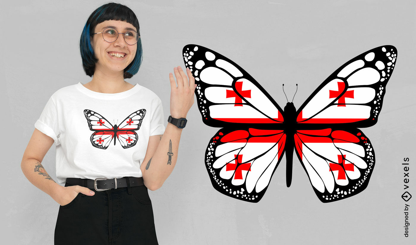 Diseño de camiseta de mariposa con bandera de Georgia.