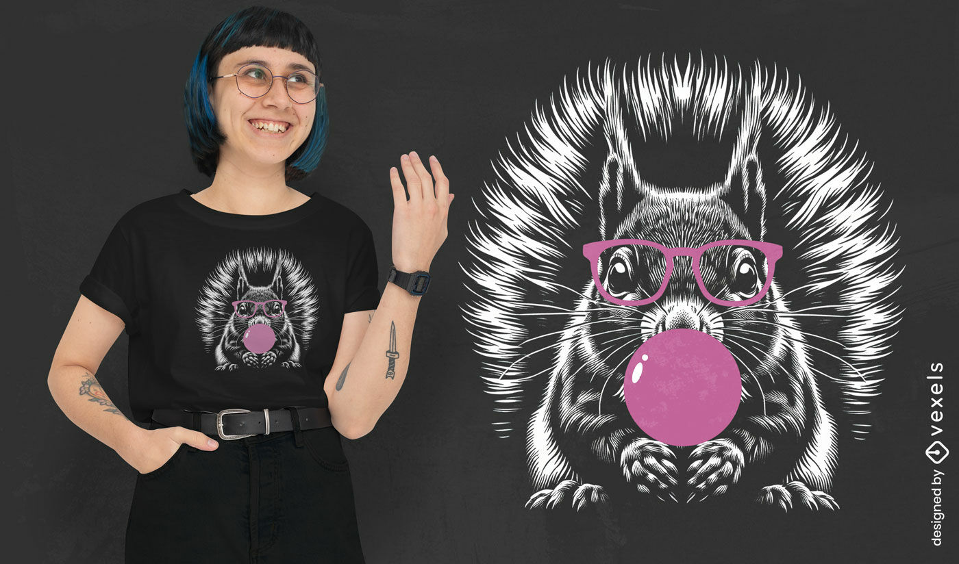 Diseño divertido de camiseta de ardilla con chicle