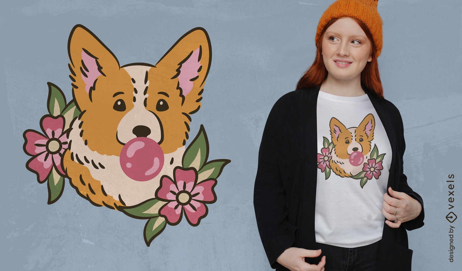 Diseño de camiseta de chicle de Corgi