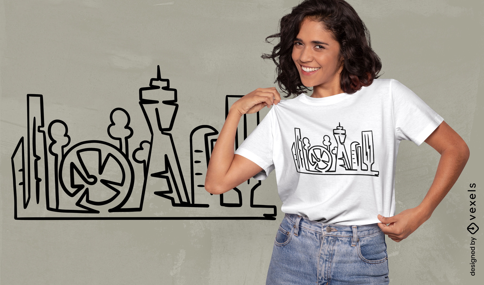 T-Shirt-Design mit Strichzeichnungen der Skyline von Seattle