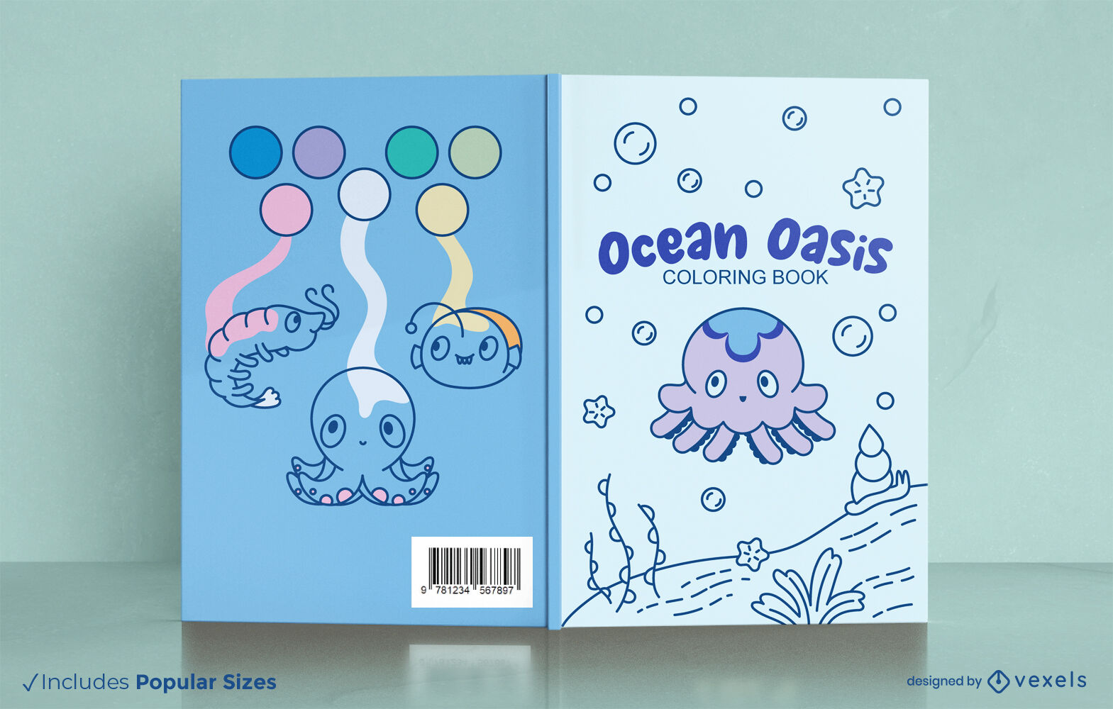 Design de capa de livro para colorir oásis oceânico