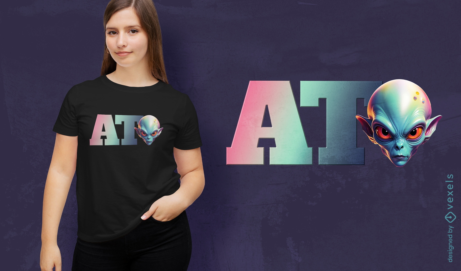 Diseño de camiseta con tipografía ATL Alien