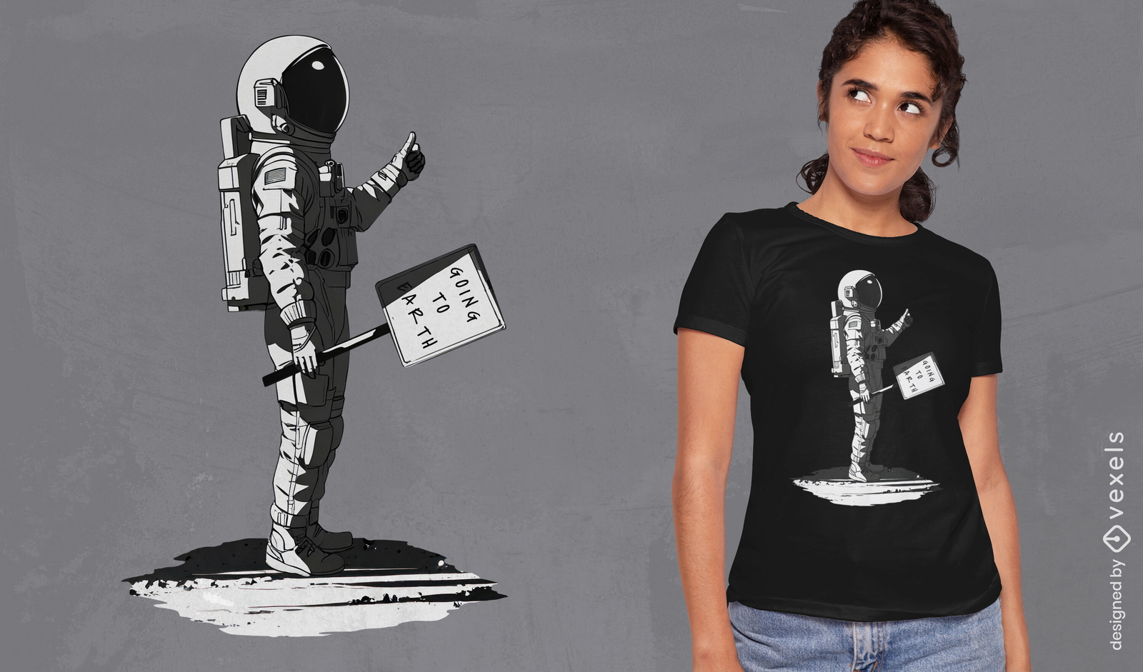 Design de camiseta astronauta com placa