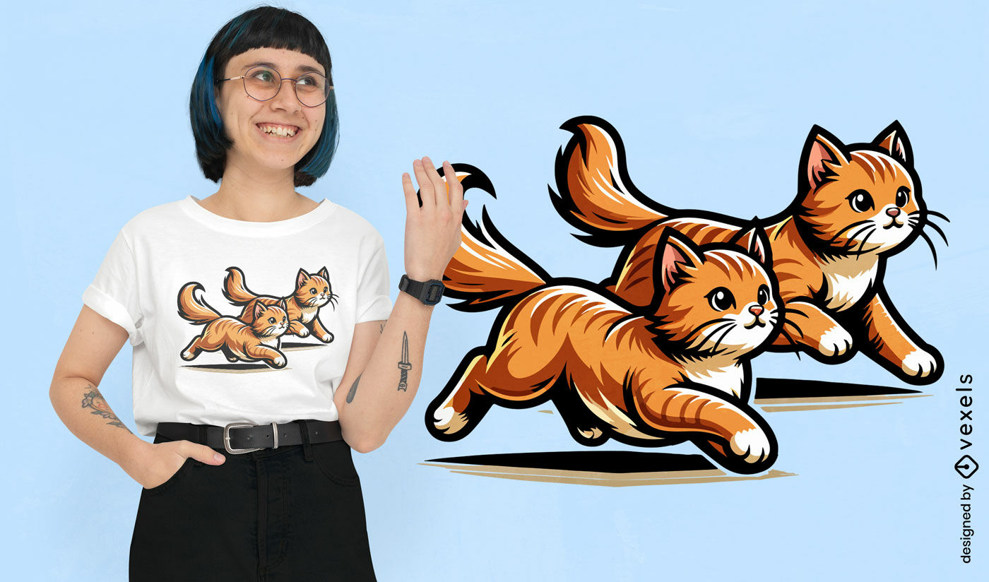 Diseño de camiseta con dos gatos naranjas.