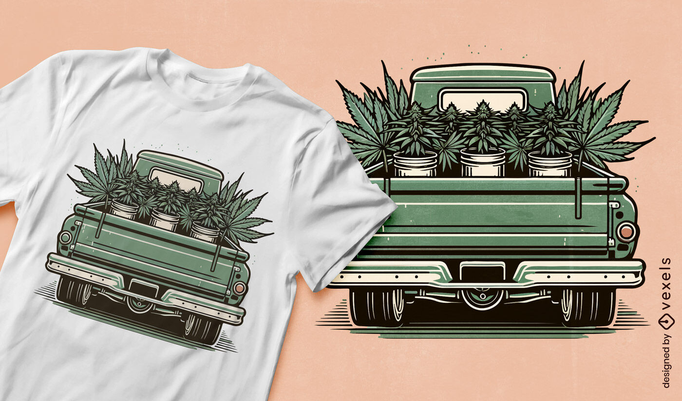 Beladener LKW mit T-Shirt-Design für Cannabispflanzen